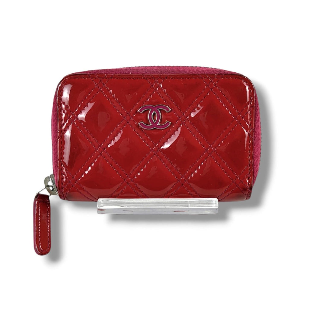 Chanel CC Logo Quilted Fragment Case Round Zip Coin Card Mini Wallet Pink — view 3