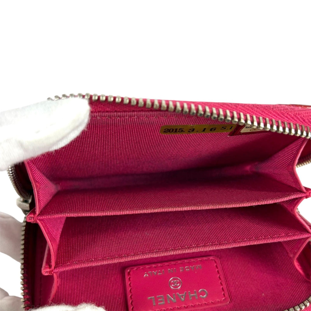 Chanel CC Logo Quilted Fragment Case Round Zip Coin Card Mini Wallet Pink — view 9