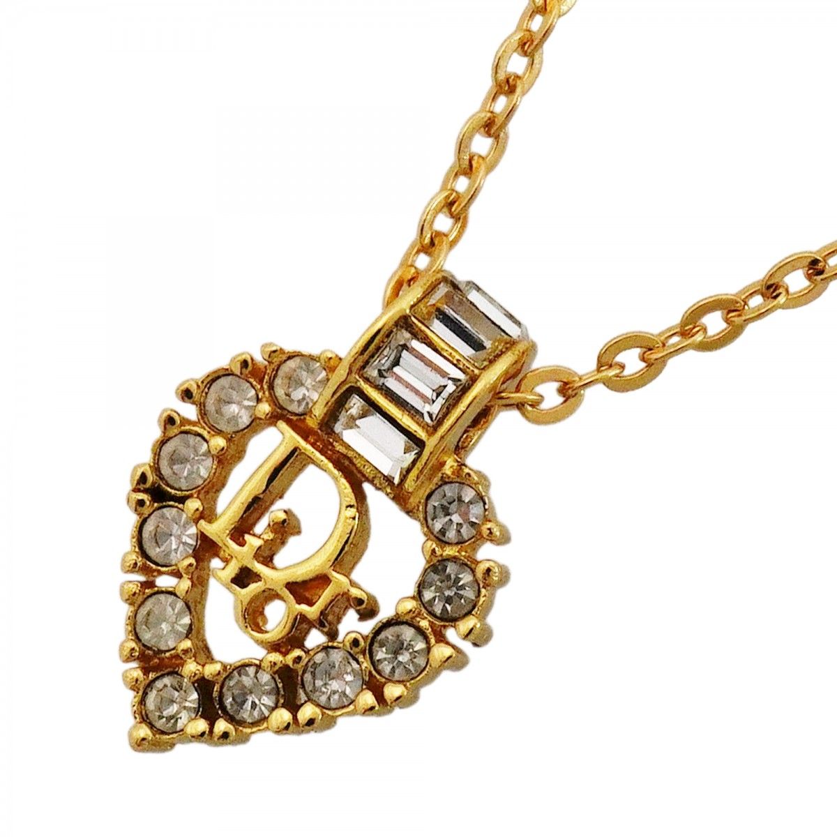 Dior Necklace Logo Gold Plated Rhinestone