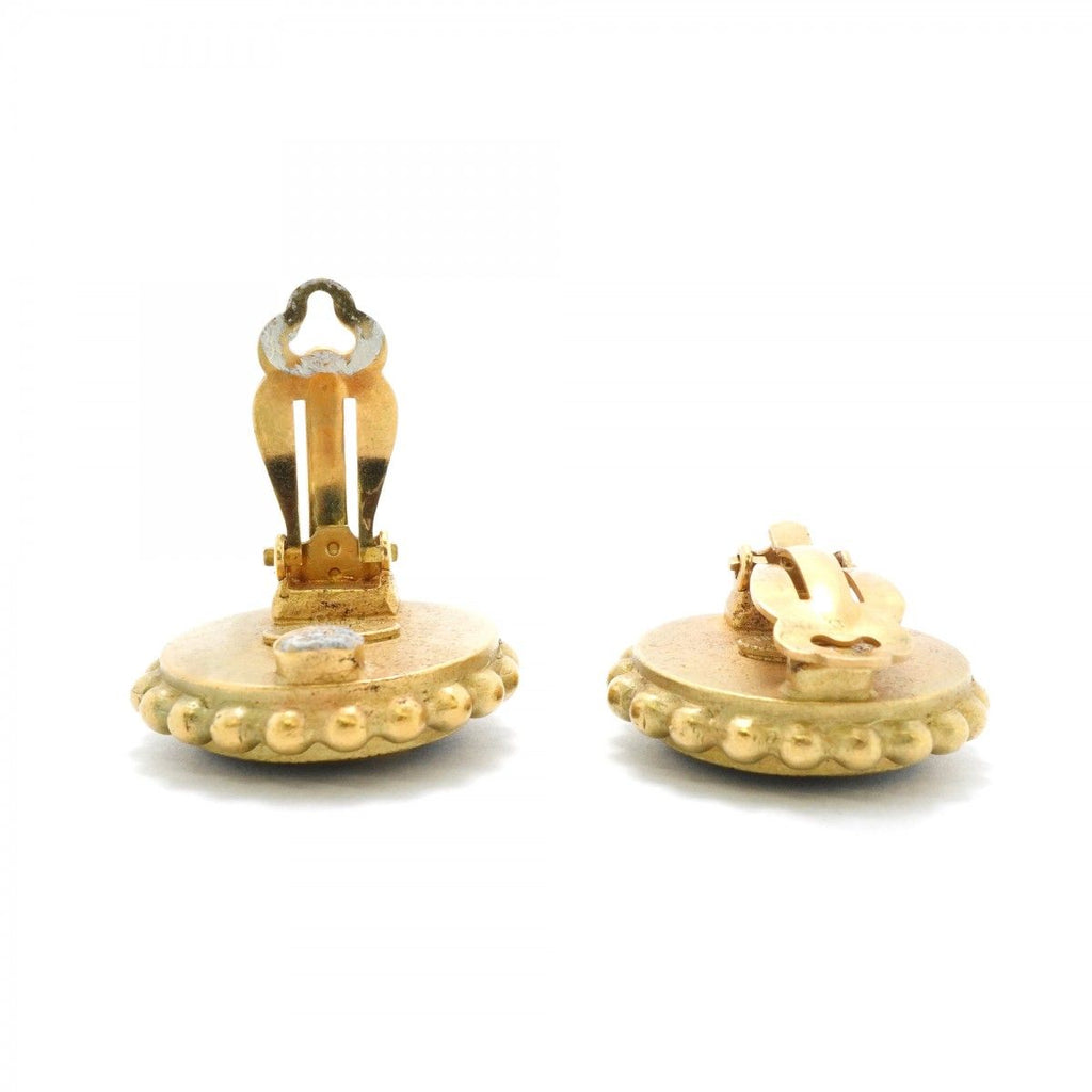 Chanel Earrings Vintage CC Logo Gold Plated Black Cles — view 3