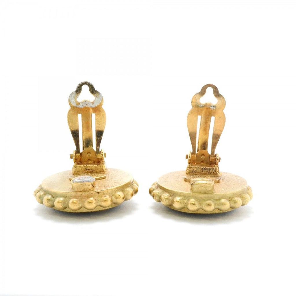 Chanel Earrings Vintage CC Logo Gold Plated Black Cles — view 9