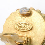 Chanel Earrings Vintage CC Logo Gold Plated Black Cles — view 4