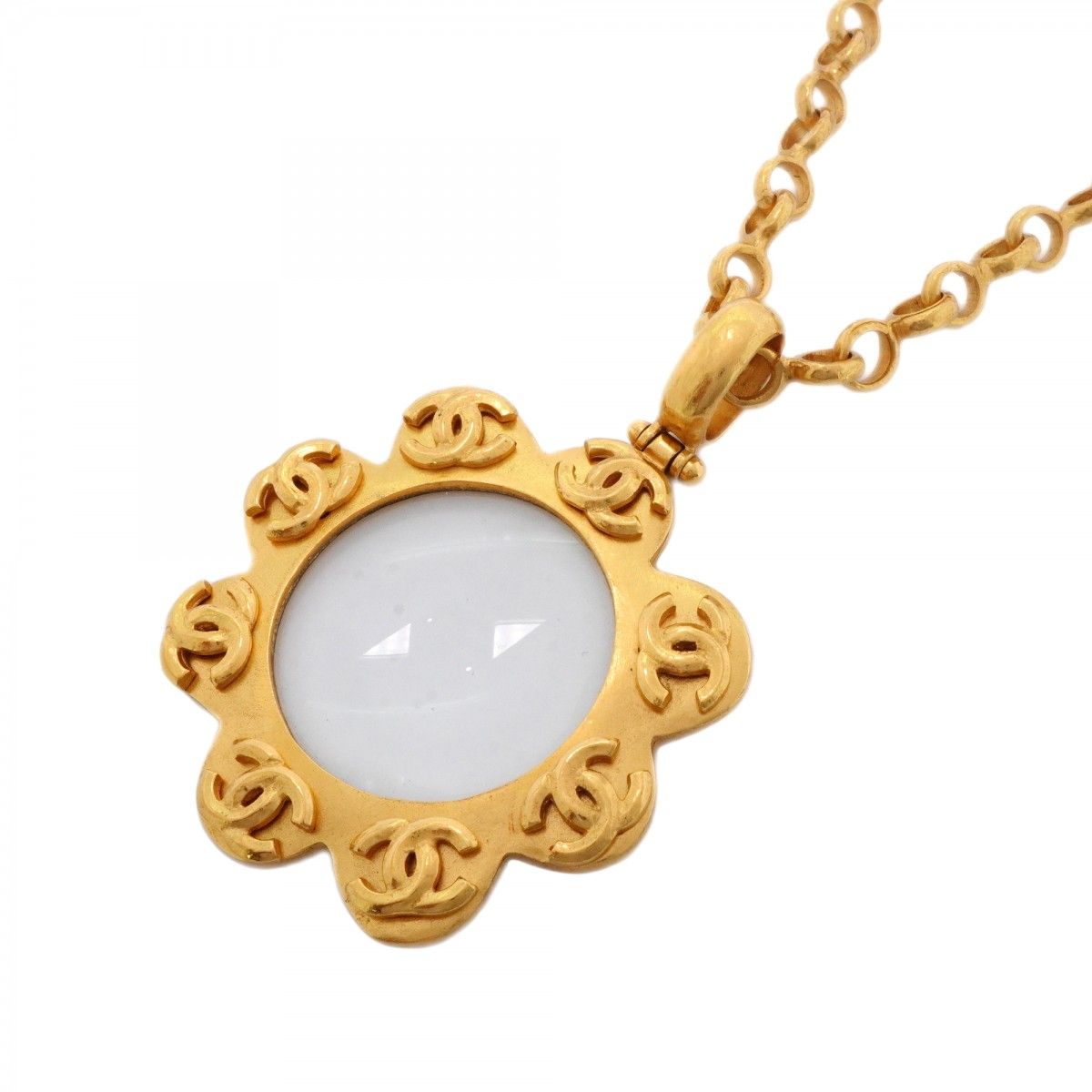 Chanel Necklace Vintage CC Logo Loupe Gold Plated