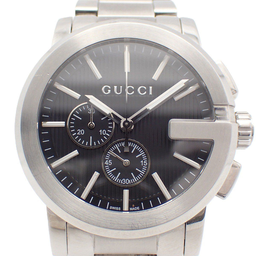 Gucci 101.2 Chronograph Quartz Watch Black Dial Leather Strap Pawn