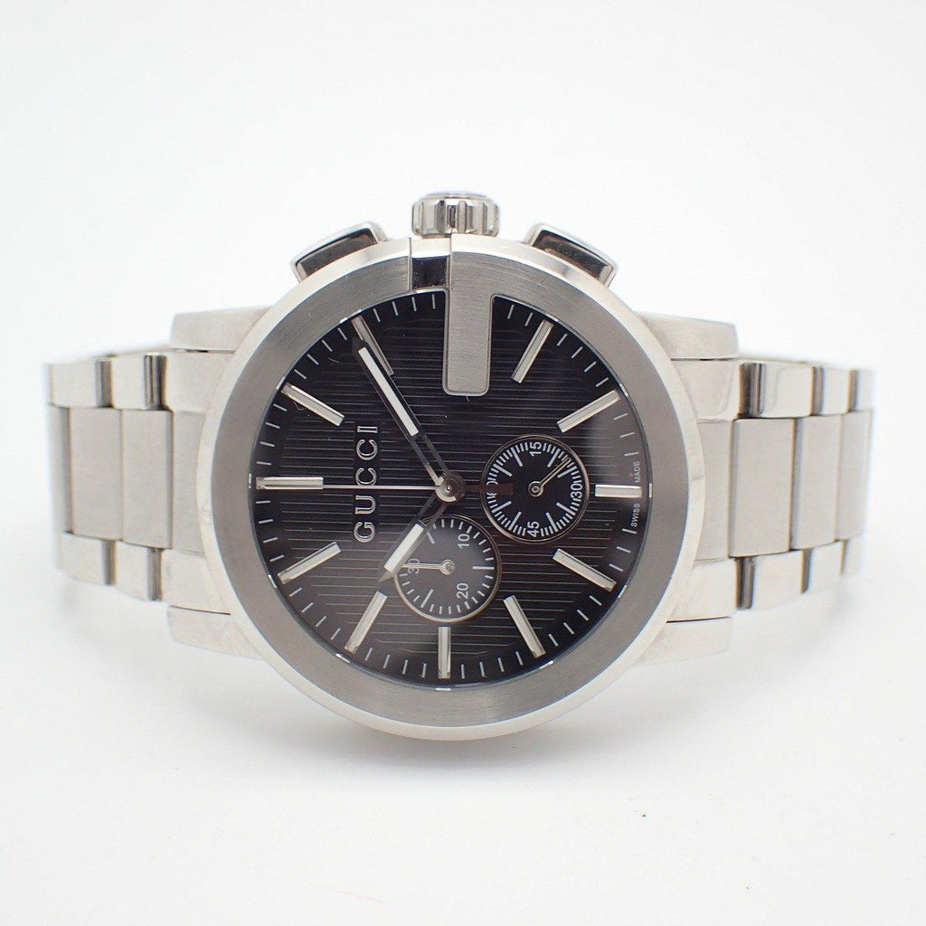 Gucci 101.2 Chronograph Quartz Watch Black Dial Leather Strap Pawn — view 2