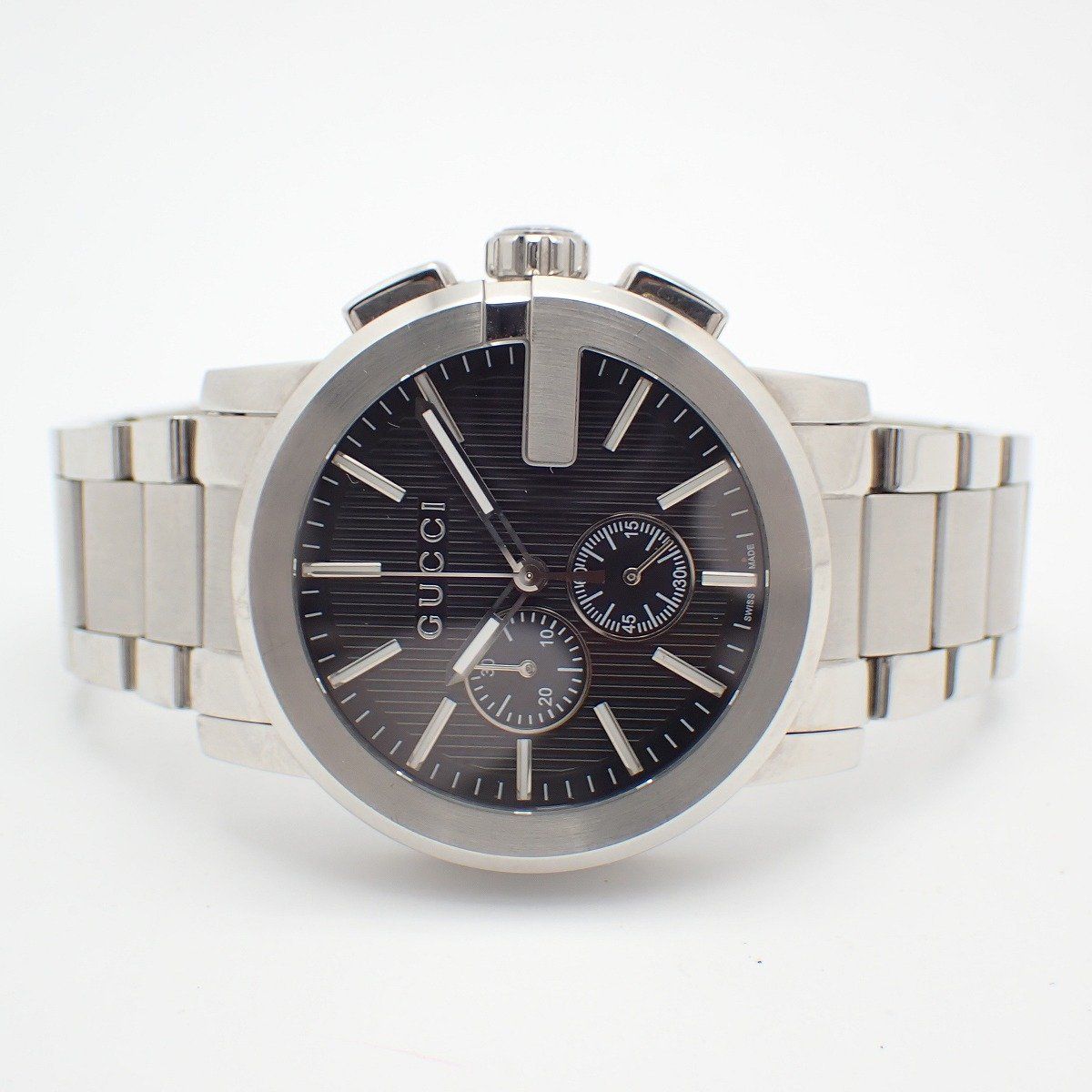 Gucci 101.2 Chronograph Quartz Watch Black Dial Leather Strap Pawn — view 2