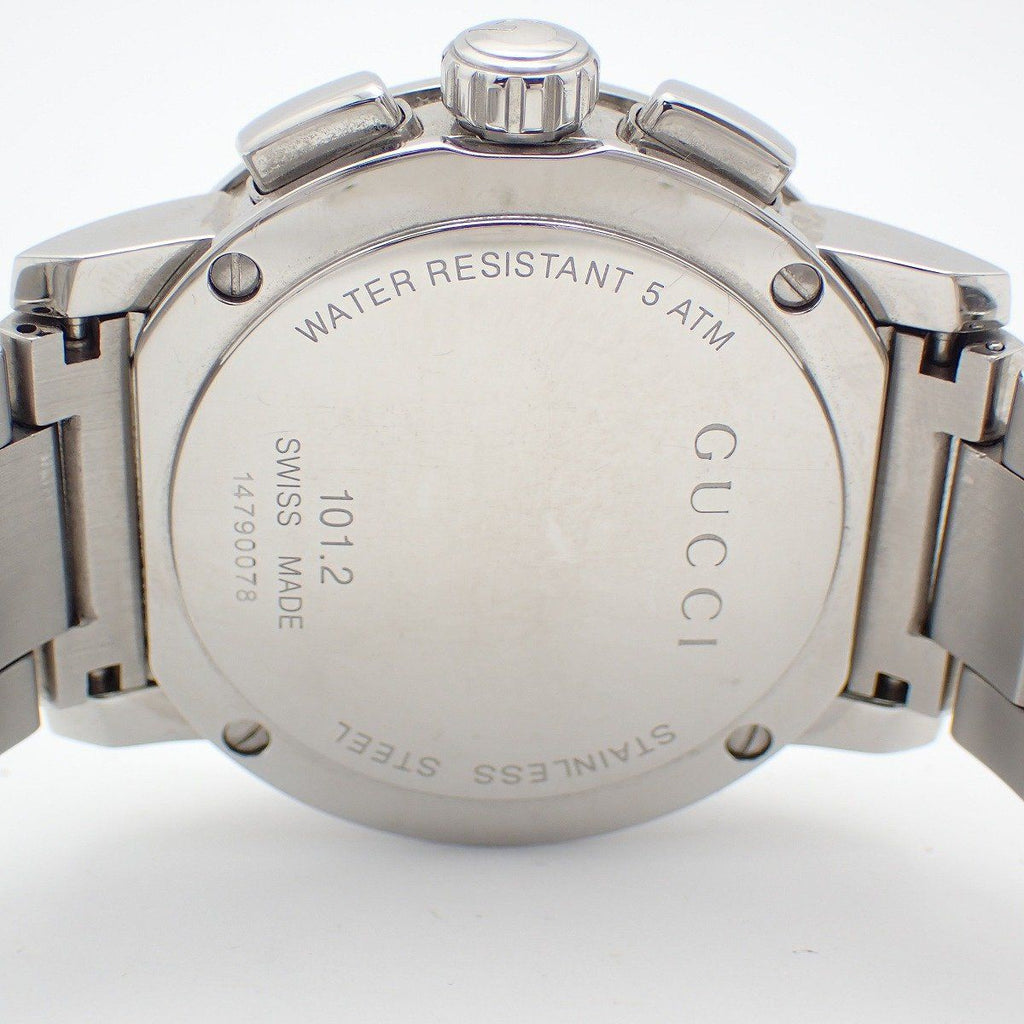 Gucci 101.2 Chronograph Quartz Watch Black Dial Leather Strap Pawn — view 9