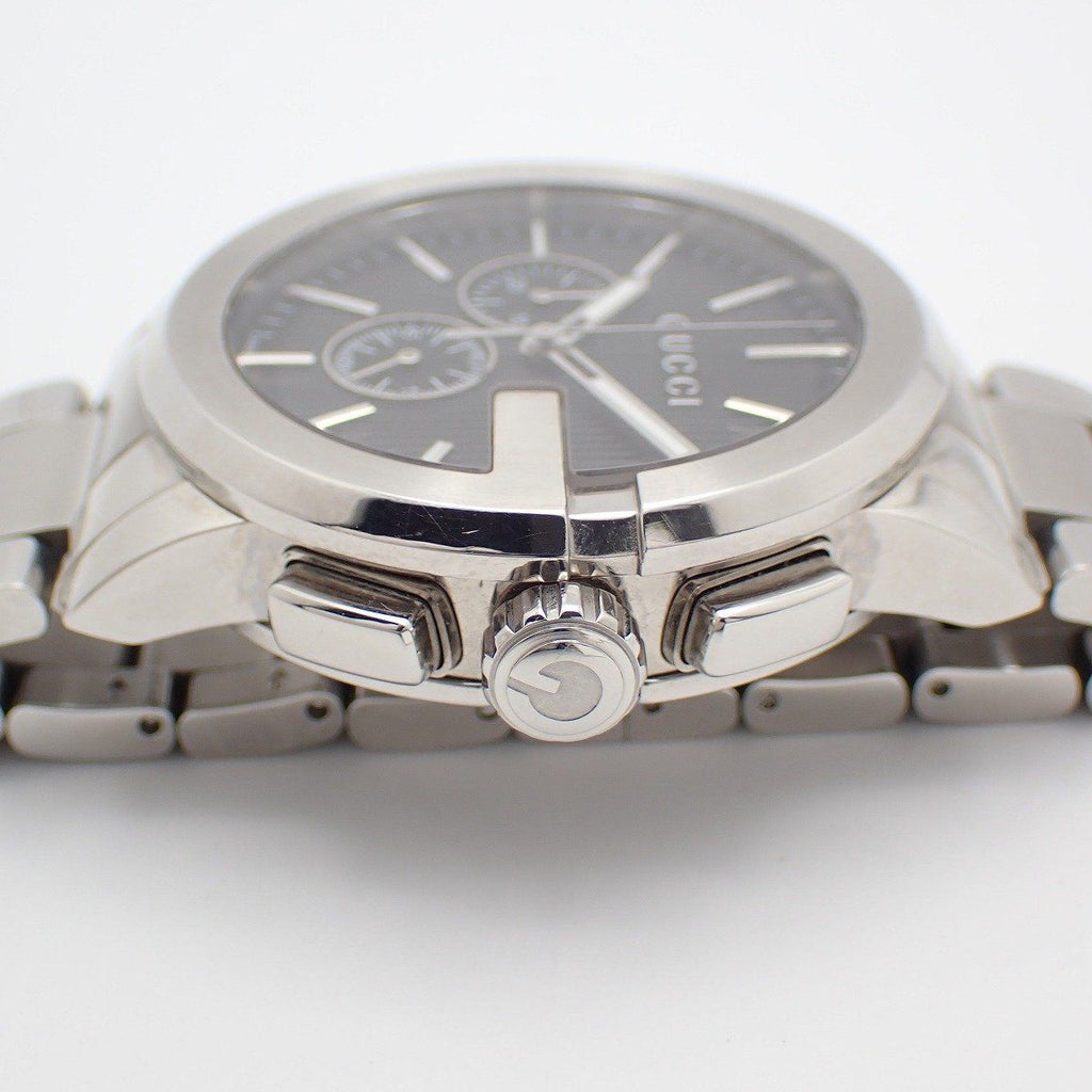 Gucci 101.2 Chronograph Quartz Watch Black Dial Leather Strap Pawn — view 7