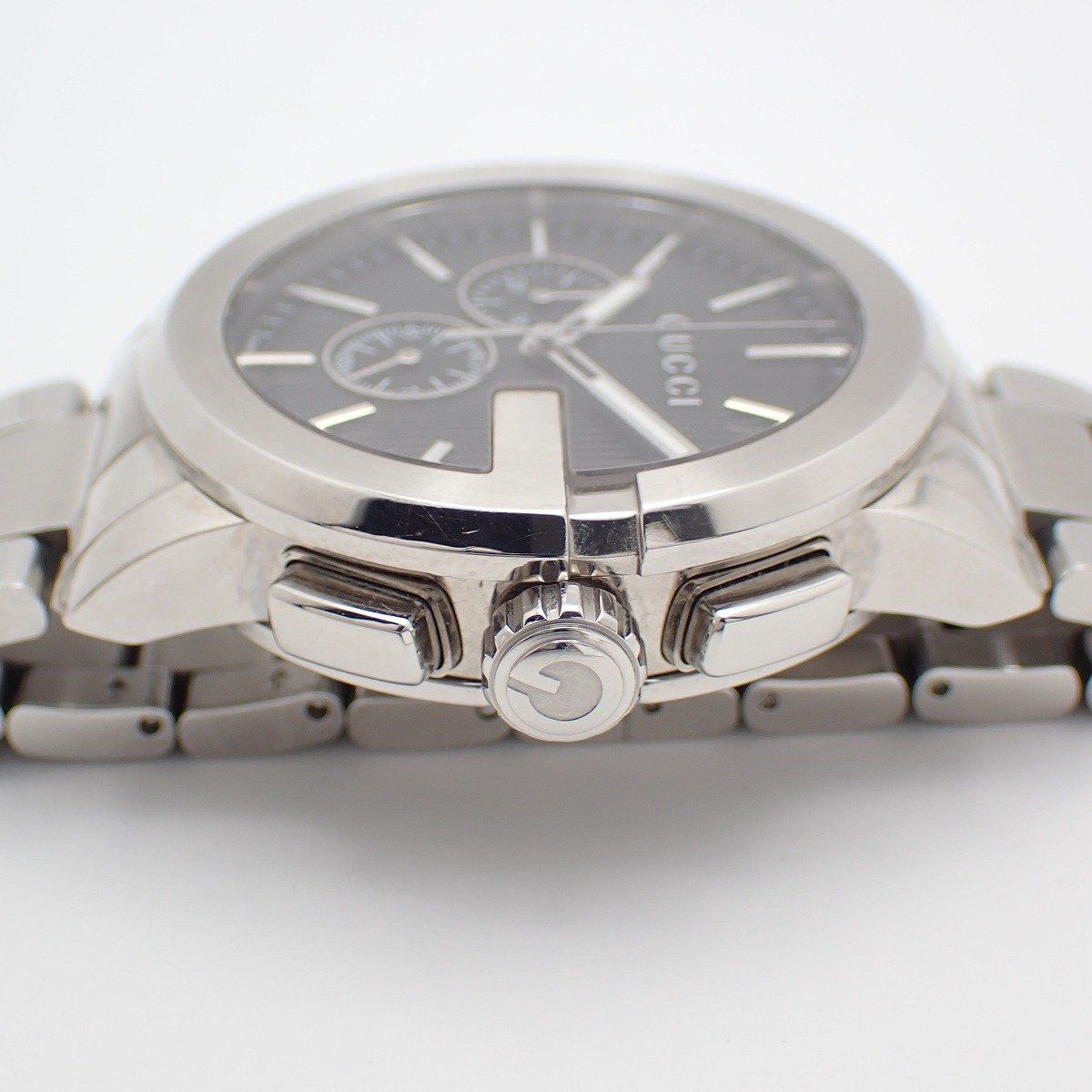 Gucci 101.2 Chronograph Quartz Watch Black Dial Leather Strap Pawn — view 7