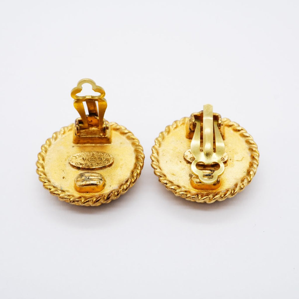 Chanel Earrings Vintage CC Logo Gold Plated Black Cles — view 3