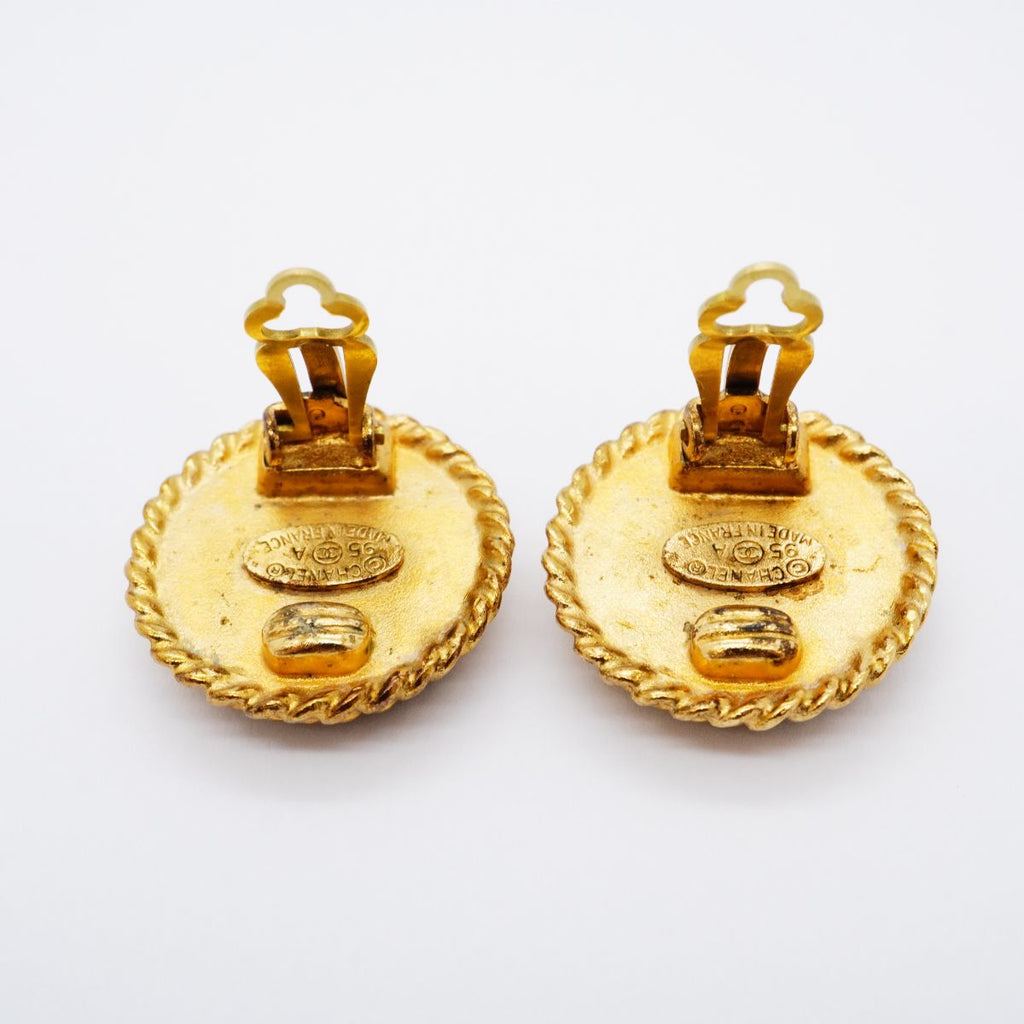 Chanel Earrings Vintage CC Logo Gold Plated Black Cles — view 7