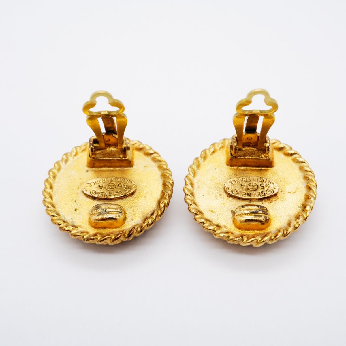 Chanel Earrings Vintage CC Logo Gold Plated Black Cles — view 7