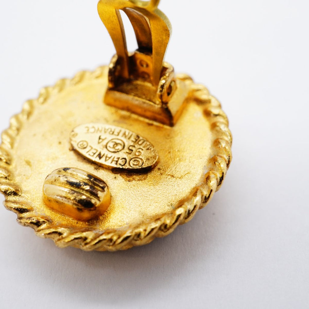 Chanel Earrings Vintage CC Logo Gold Plated Black Cles — view 6