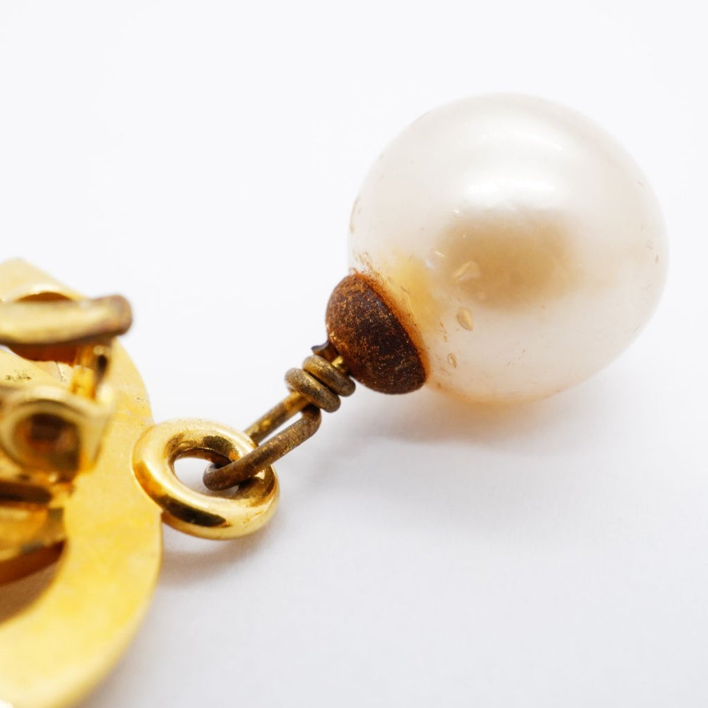 Chanel Earrings Vintage CC Logo Turnlock Gold Plated Faux Pearl — view 7