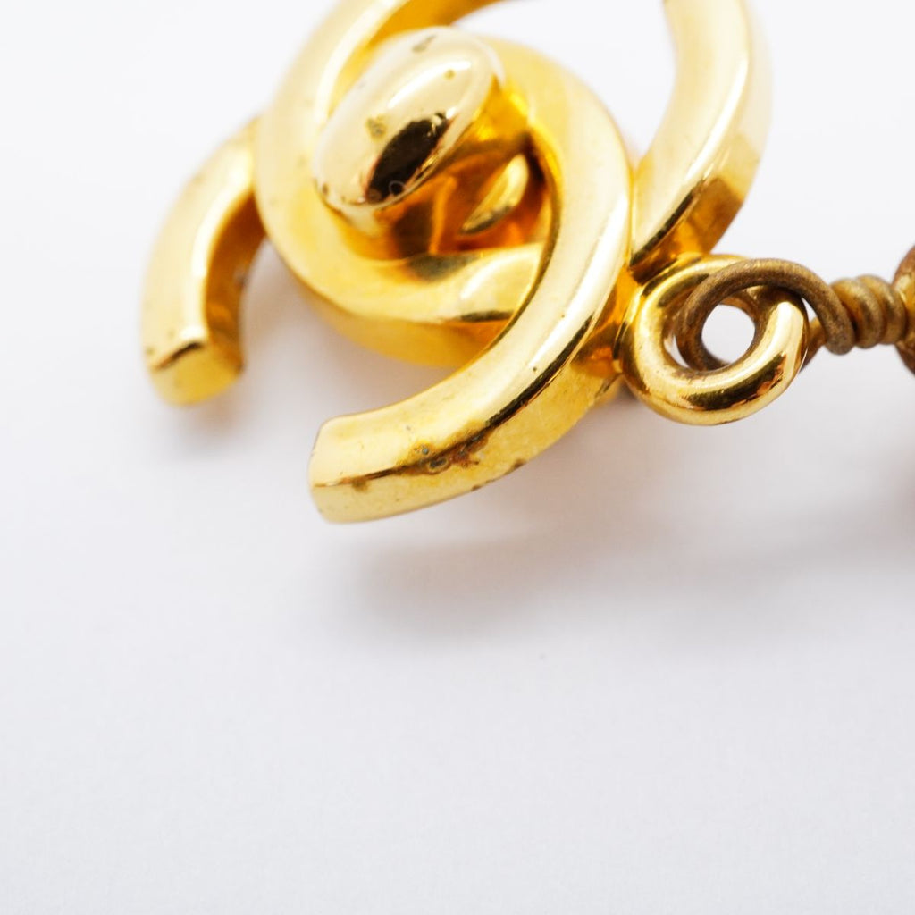 Chanel Earrings Vintage CC Logo Turnlock Gold Plated Faux Pearl — view 8