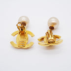 Chanel Earrings Vintage CC Logo Turnlock Gold Plated Faux Pearl — view 3