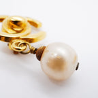 Chanel Earrings Vintage CC Logo Turnlock Gold Plated Faux Pearl — view 9