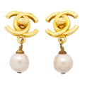 Chanel Earrings Vintage CC Logo Turnlock Gold Plated Faux Pearl