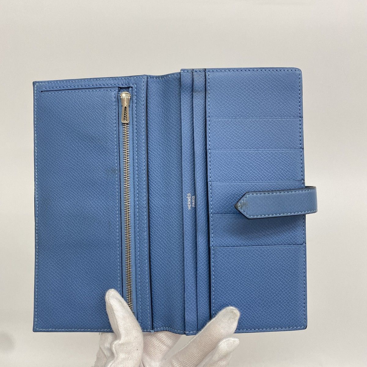 Hermes Wallet Bearn Souffle Veau Epsom Azur Silver — view 3
