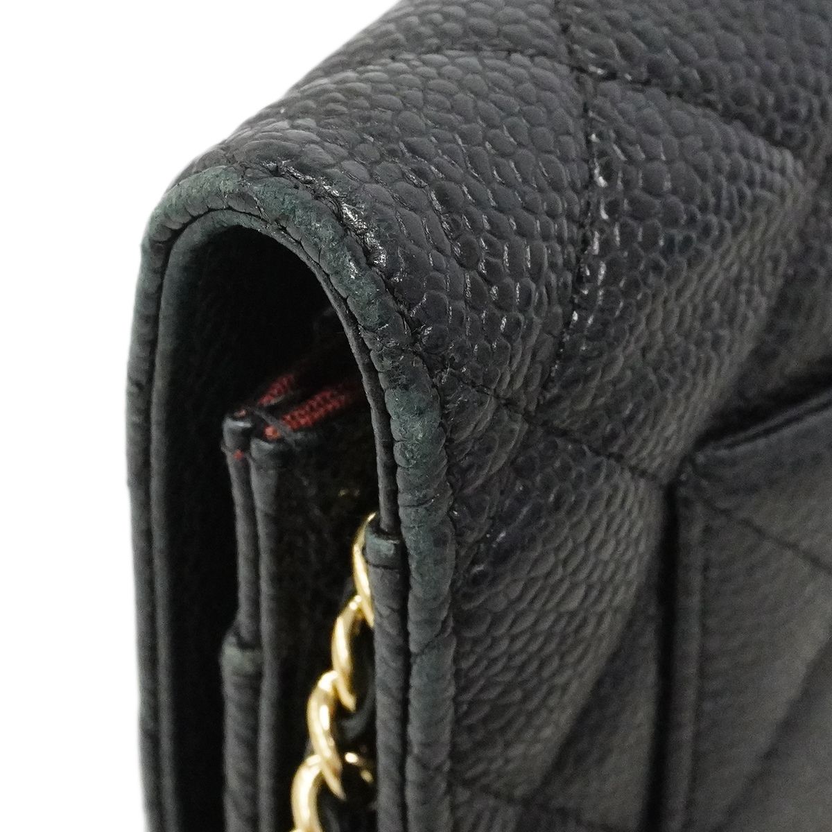 Chanel Shoulder Wallet Quilted Caviar Leather Black Gold — view 7