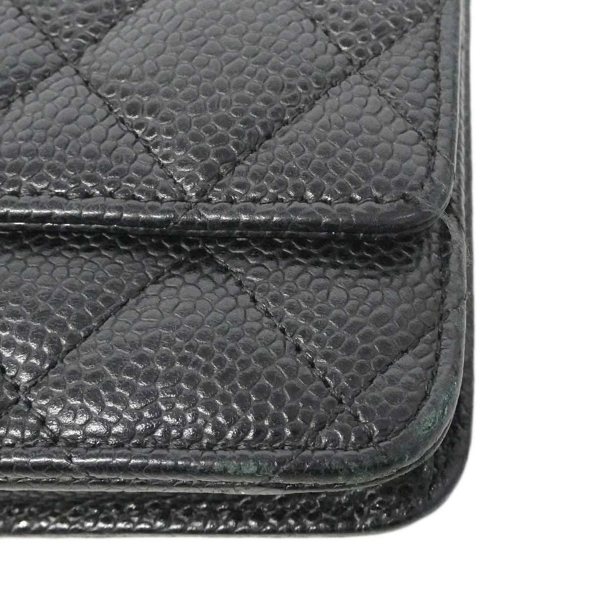Chanel Shoulder Wallet Quilted Caviar Leather Black Gold — view 9