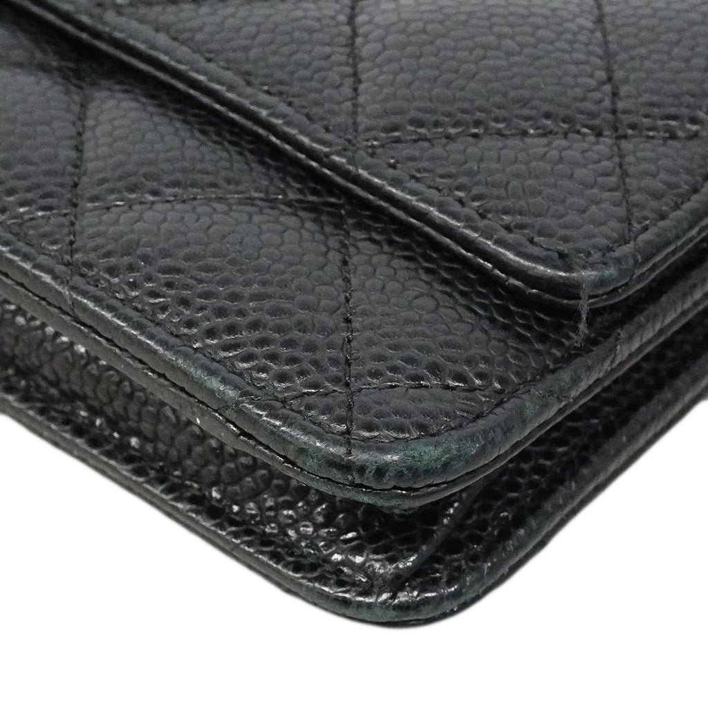 Chanel Shoulder Wallet Quilted Caviar Leather Black Gold — view 6