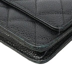 Chanel Shoulder Wallet Quilted Caviar Leather Black Gold — view 6