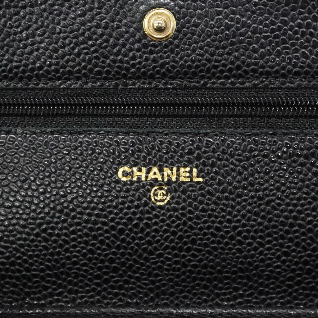 Chanel Shoulder Wallet Quilted Caviar Leather Black Gold — view 5
