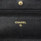Chanel Shoulder Wallet Quilted Caviar Leather Black Gold — view 5