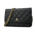 Chanel Shoulder Wallet Quilted Caviar Leather Black Gold