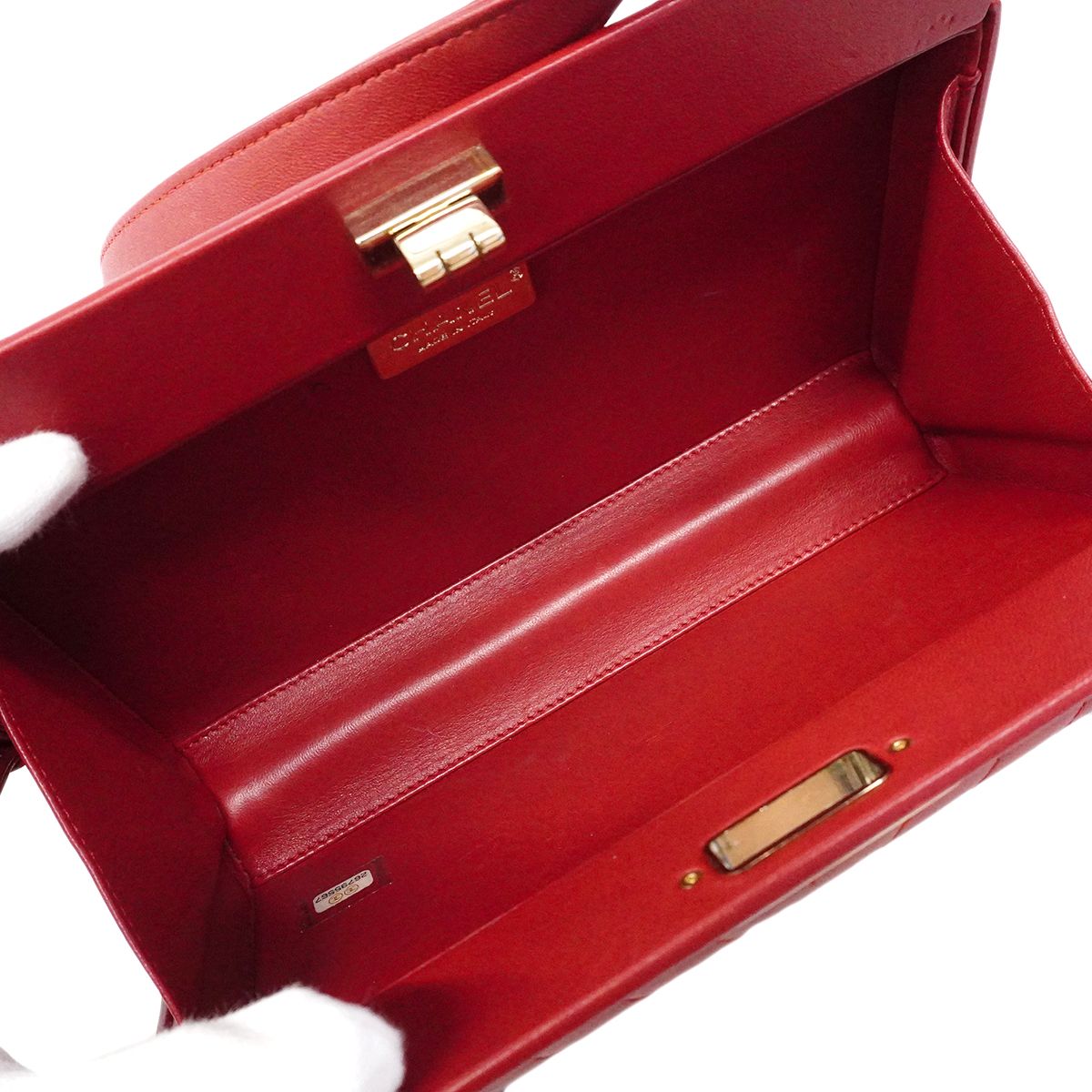 Chanel Shoulder Bag Stitch 2.55 Lambskin Red Champagne Gold — view 4