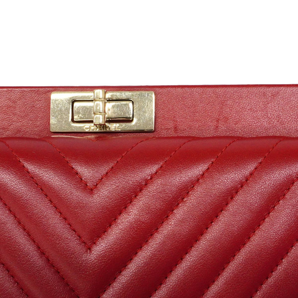 Chanel Shoulder Bag Stitch 2.55 Lambskin Red Champagne Gold — view 9