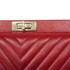Chanel Shoulder Bag Stitch 2.55 Lambskin Red Champagne Gold — view 9