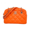 Chanel Shoulder Bag Quilted Lambskin Orange Silver
