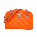 Chanel Shoulder Bag Quilted Lambskin Orange Silver