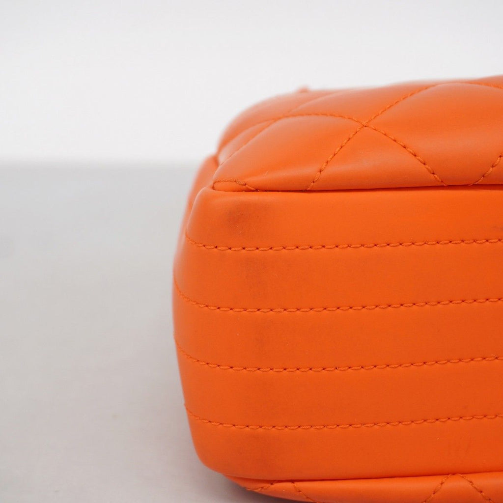 Chanel Shoulder Bag Quilted Lambskin Orange Silver — view 8