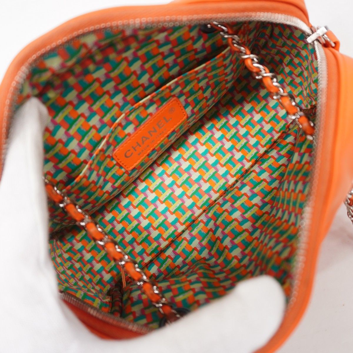 Chanel Shoulder Bag Quilted Lambskin Orange Silver — view 4