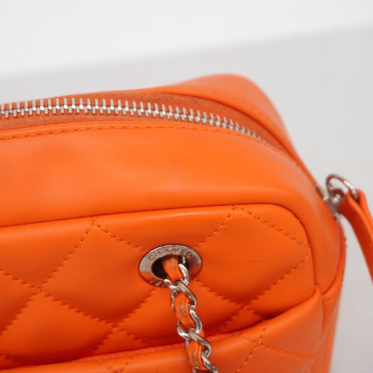 Chanel Shoulder Bag Quilted Lambskin Orange Silver — view 9