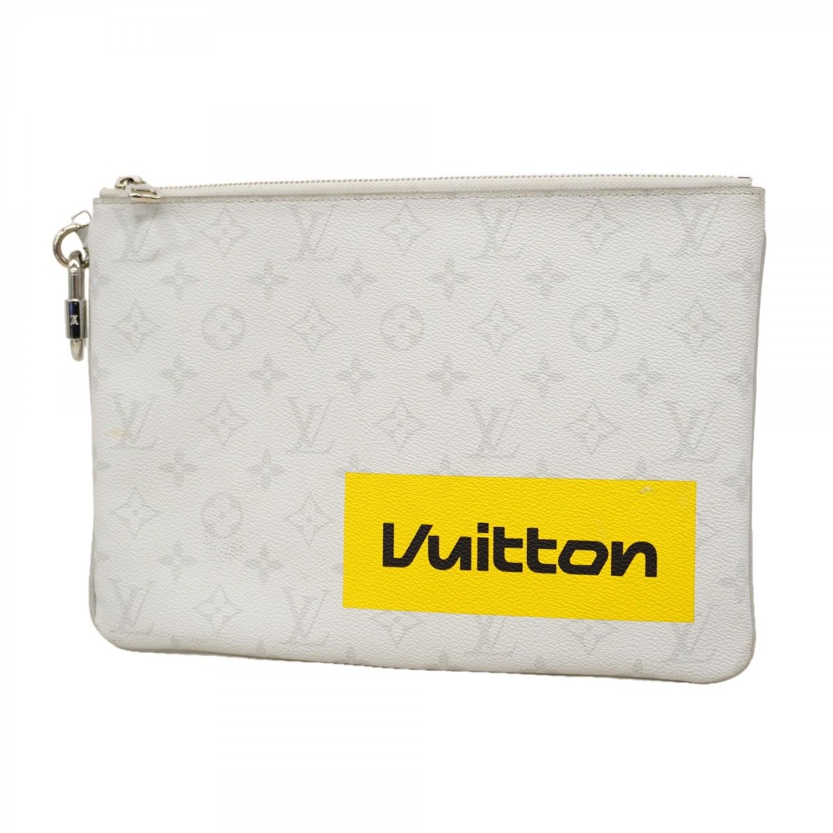 Louis Vuitton Clutch Monogram Logo Story Zipped Pouch GM Gray Yellow