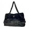 Chanel Chain Tote Quilted Camellia Black Silver