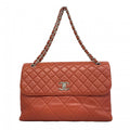 Chanel Shoulder Bag Deca Quilted Lambskin Red Silver