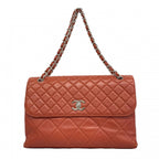 Chanel Shoulder Bag Deca Quilted Lambskin Red Silver