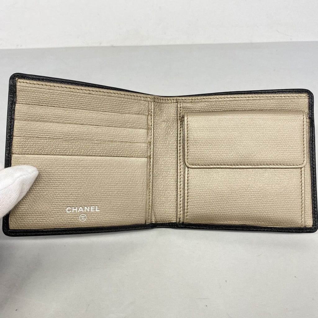 Chanel Wallet Coco Button Leather Black Silver — view 3