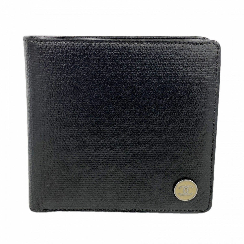 Chanel Wallet Coco Button Leather Black Silver