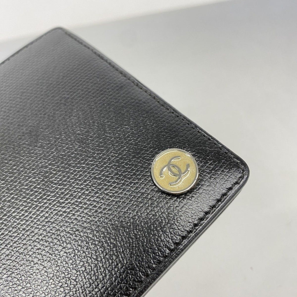 Chanel Wallet Coco Button Leather Black Silver — view 8