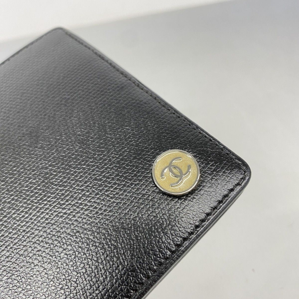 Chanel Wallet Coco Button Leather Black Silver — view 8