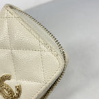Chanel Coin Case Quilted Caviar Leather White Champagne Gold — view 6