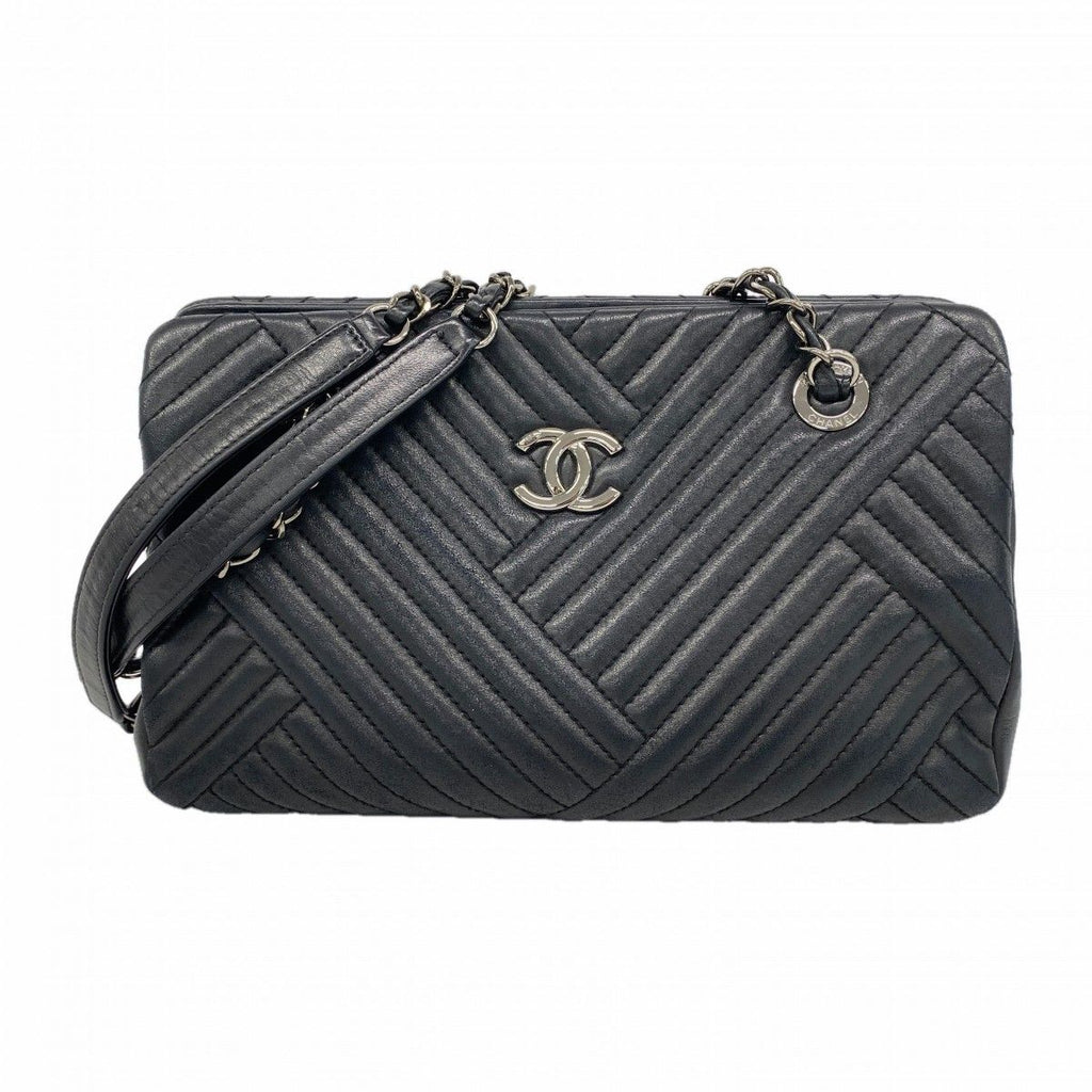 Chanel Shoulder Bag Chez Blanc Lambskin Black Silver