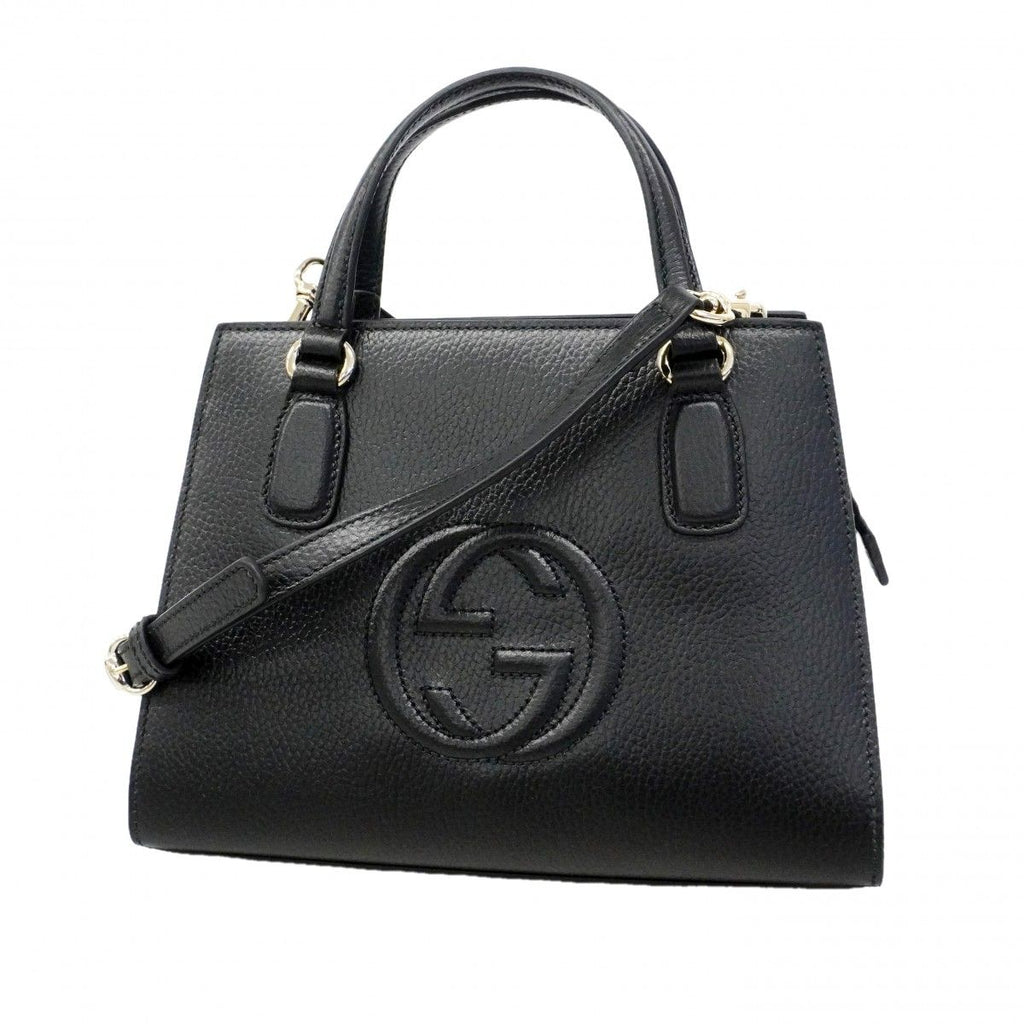 Gucci Handbag Soho Leather Black Champagne Gold 2-Way