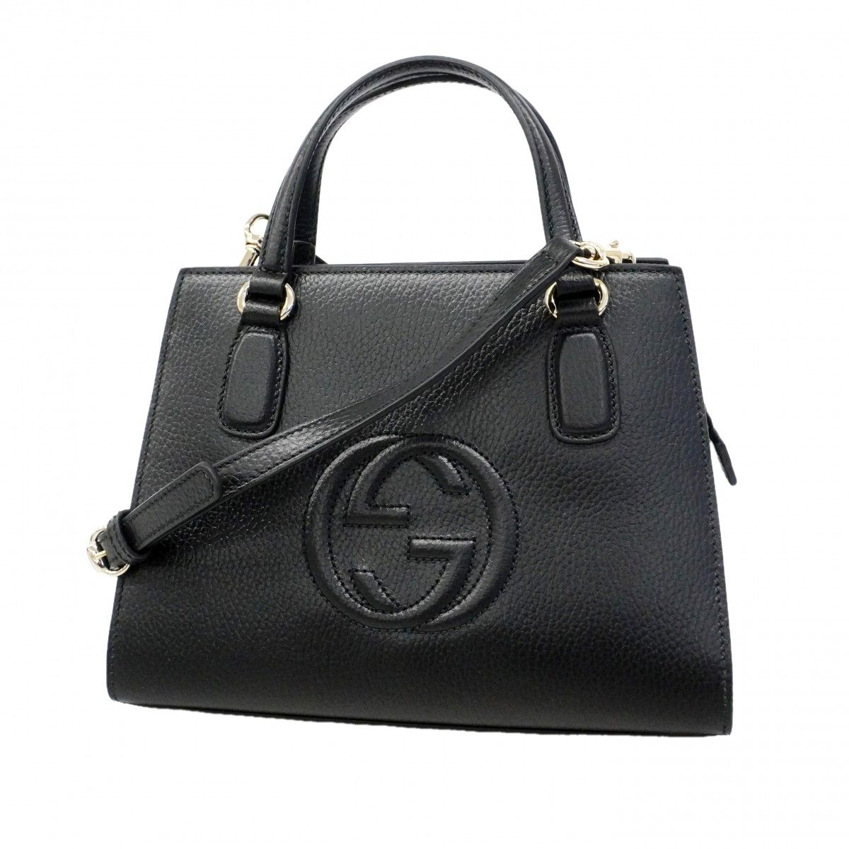 Gucci Handbag Soho Leather Black Champagne Gold 2-Way